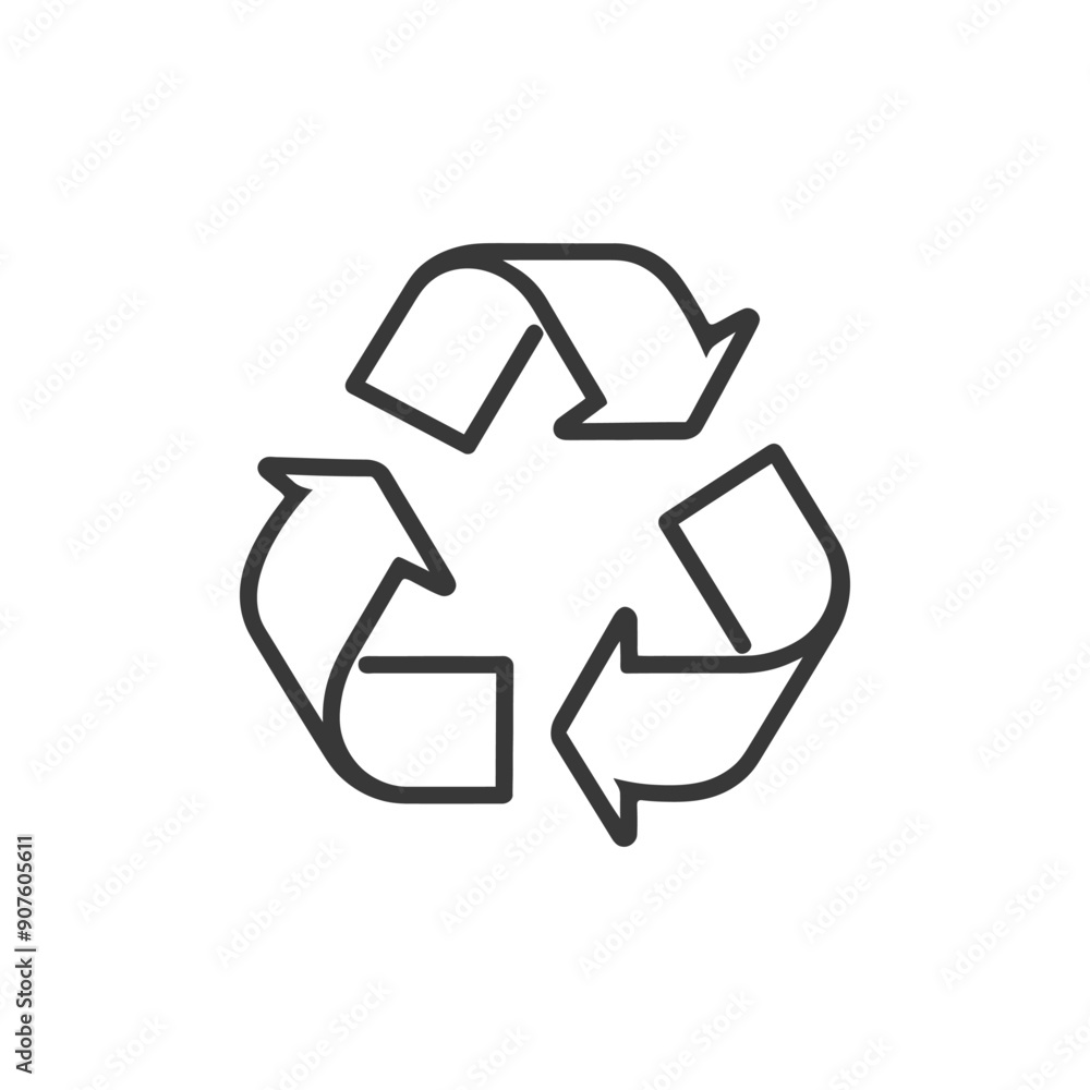 A black and white outline illustration of a recycling symbol with three arrows A black and white outline illustration of a recycling symbol with three arrows