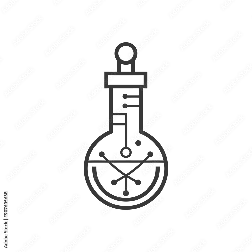A Black and White Outline of a Beaker with Molecules Inside A Black and White Outline of a Beaker with Molecules Inside