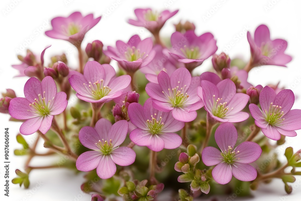 Purple mountain saxifrage flowers white background, ai Generated Purple mountain saxifrage flowers white background, ai Generated