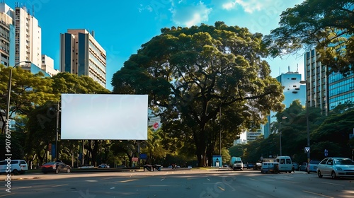 Billboard blank mock up in the city of Sao Paulo Use this photo day mockup for your outdoor design : Generative AI