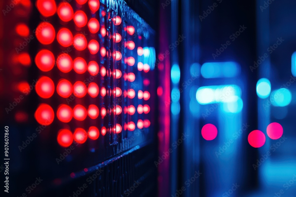 Building, emergency lights close up, focus on, copy space vivid blue and red lights Double exposure silhouette with lights Building, emergency lights close up, focus on, copy space vivid blue and red lights Double exposure silhouette with lights