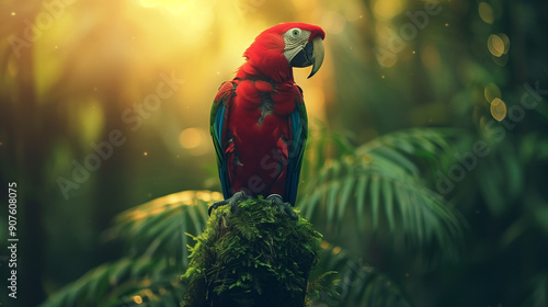 Wallpaper Mural parrot in its natural habitat, created with generative AI technology Torontodigital.ca