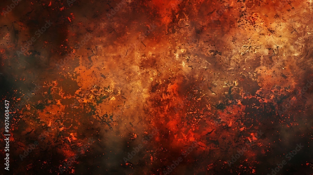 Fototapeta premium Fiery red brown burnt orange copper black abstract background Geometric shape Color gradient 3d effect Noise rough grungy grain Neon light metallic Design Template Web banner Wide Pano : Generative AI
