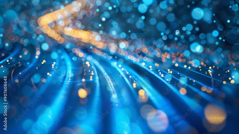 In the dark abstract blue light trails are seen in motion blur In the dark abstract blue light trails are seen in motion blur