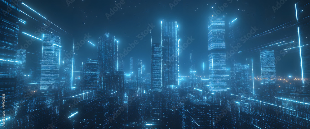 A Futuristic Cityscape with Glowing Skyscrapers and Hovercraft A Futuristic Cityscape with Glowing Skyscrapers and Hovercraft