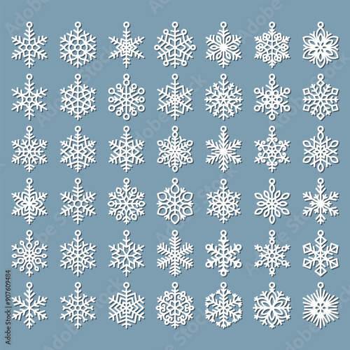 Hanging Snowflakes set for laser cutting, printing, vector.