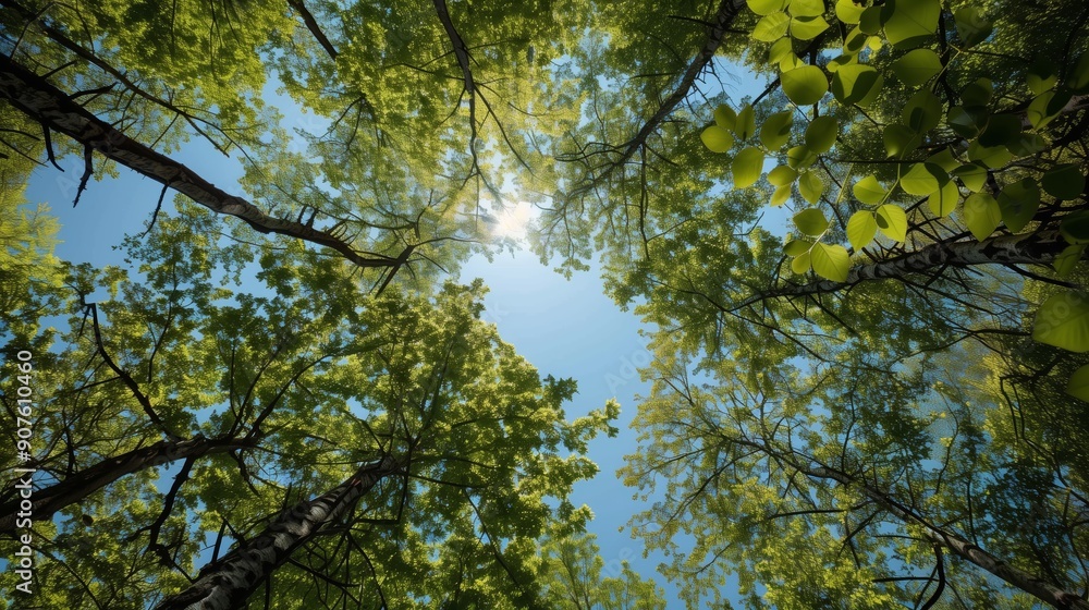 Serene View Looking Up Through Lush Green Tree Canopy Serene View Looking Up Through Lush Green Tree Canopy