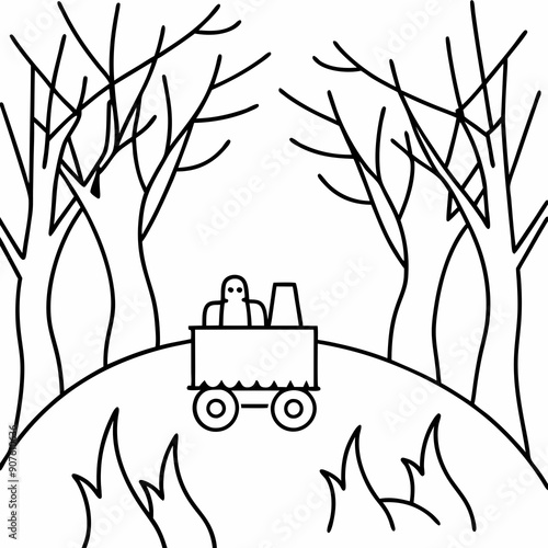 A hayride through a haunted forest Art vector illustration