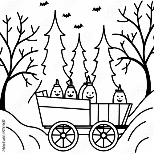 A hayride through a haunted forest Art vector illustration