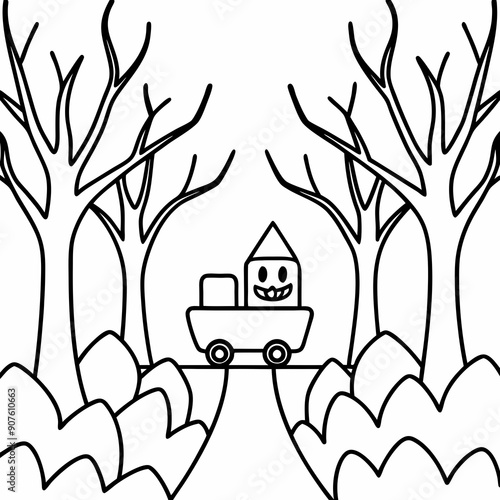 A hayride through a haunted forest Art vector illustration