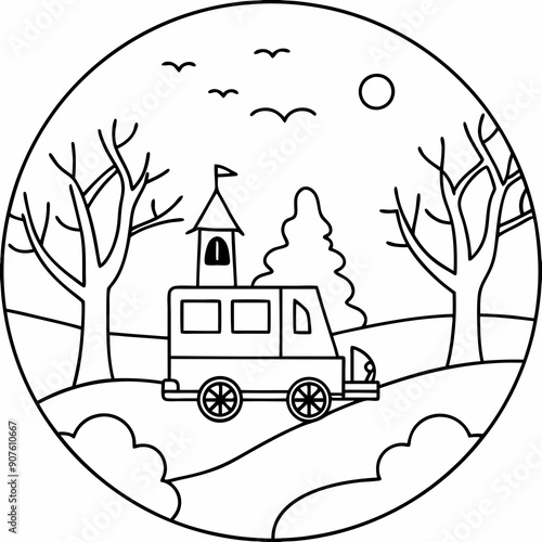 A hayride through a haunted forest Art vector illustration