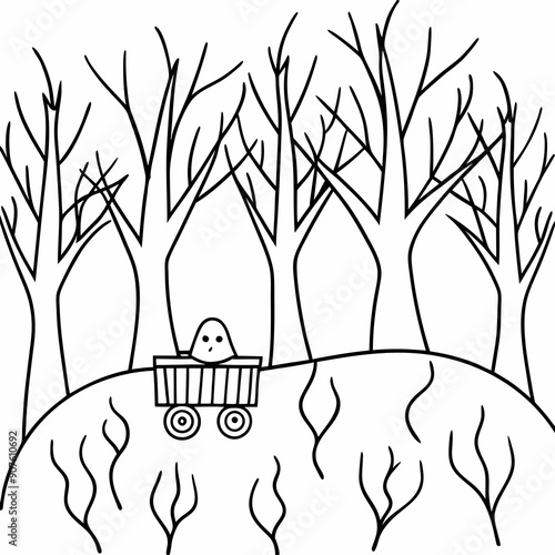 A hayride through a haunted forest Art vector illustration