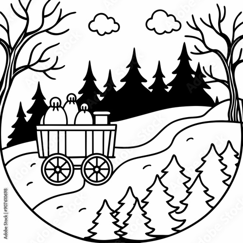 A hayride through a haunted forest Art vector illustration