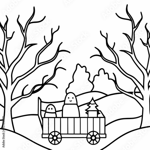 A hayride through a haunted forest Art vector illustration