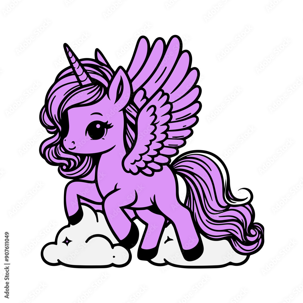 Fototapeta premium Cute cartoon character magic unicorn vector flat design