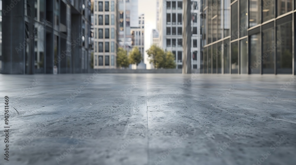 Fototapeta premium empty concrete floor in front of modern buildings in the downtown street : Generative AI