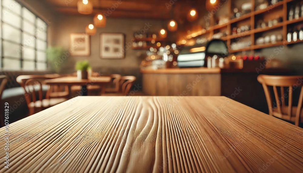 Rustic Coffee Shop Interior with Wooden Counter Rustic Coffee Shop Interior with Wooden Counter