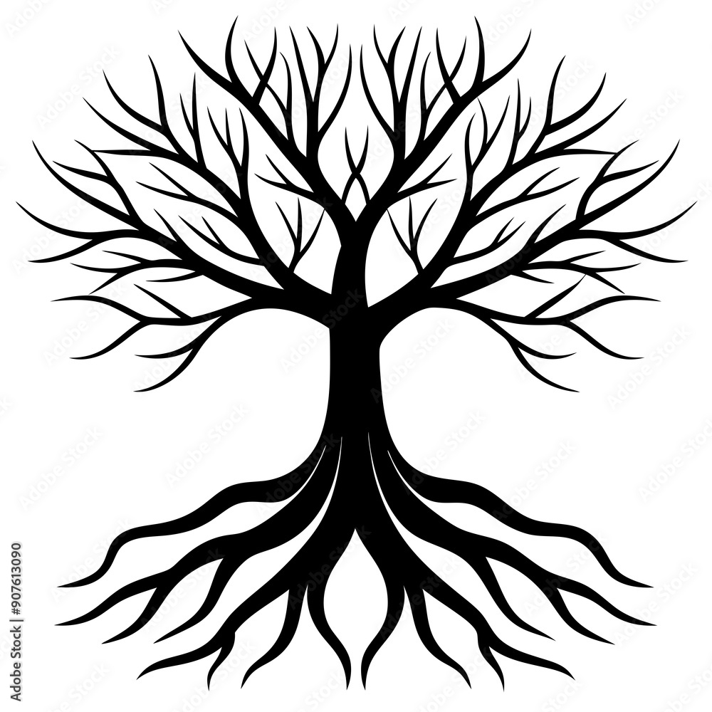 Obraz premium Tree root silhouette Art vector illustration