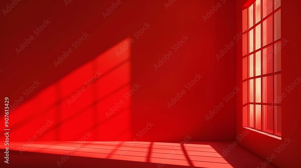 Abstract red studio background for product presentation Backdrop with shadows of window for display product : Generative AI Abstract red studio background for product presentation Backdrop with shadows of window for display product : Generative AI