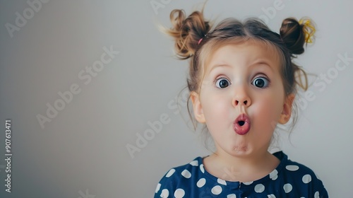 Amazed beautiful caucasian kid girl wearing polka dot shirt bitting lip and looking tricky to empty space : Generative AI