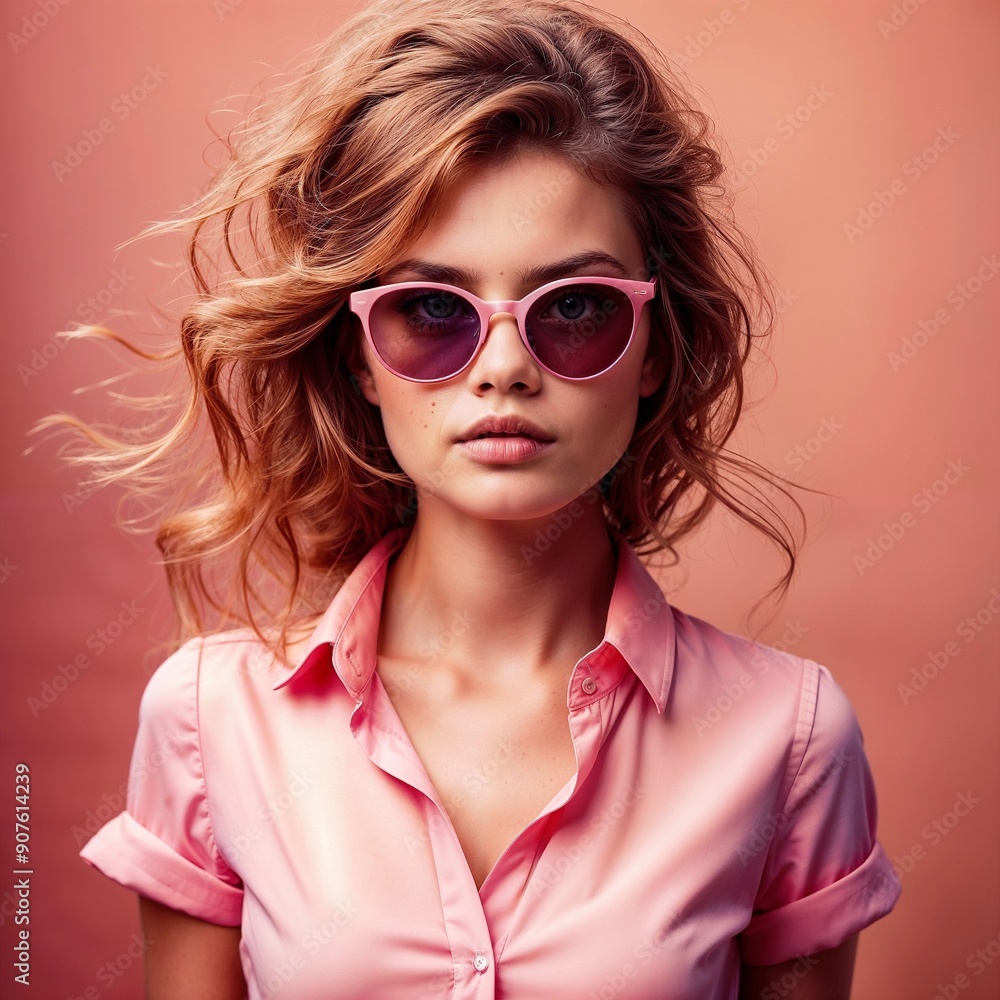 Fashion portrait of a beautiful young woman in sunglasses. Fashion portrait of a beautiful young woman in sunglasses.