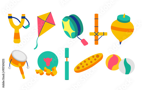 Traditional indonesian toys flat icon vector illustration, classic indonesian traditional children games and cultural activities