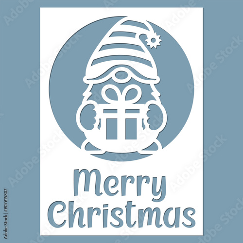 Christmas gift card, Gnome Christmas card, laser cut template.