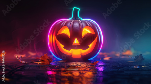 Wallpaper Mural neon pumpkin for Halloween background Torontodigital.ca