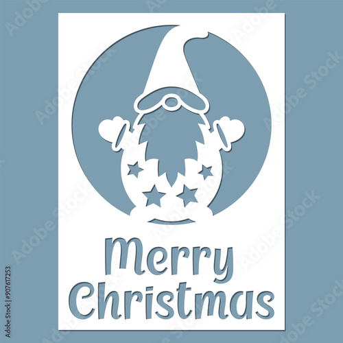 Happy Gnome Christmas card, Laser cut template.