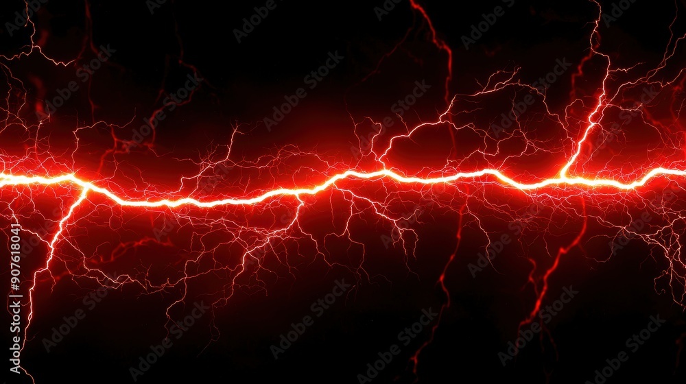 An intense red lightning bolt displaying powerful electric energy and vibrant illumination. An intense red lightning bolt displaying powerful electric energy and vibrant illumination.