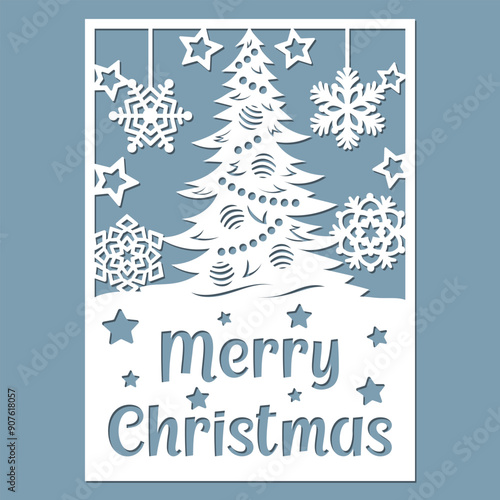 Merry Christmas greeting card template for cutting.