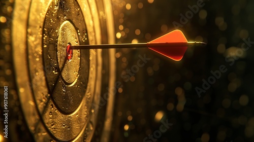 The arrow hit the highlighted target Advertising marketing and targeting Right on the bullseye Success Choose a goal define a task Purposefulness and insight Succeed in work : Generative AI photo