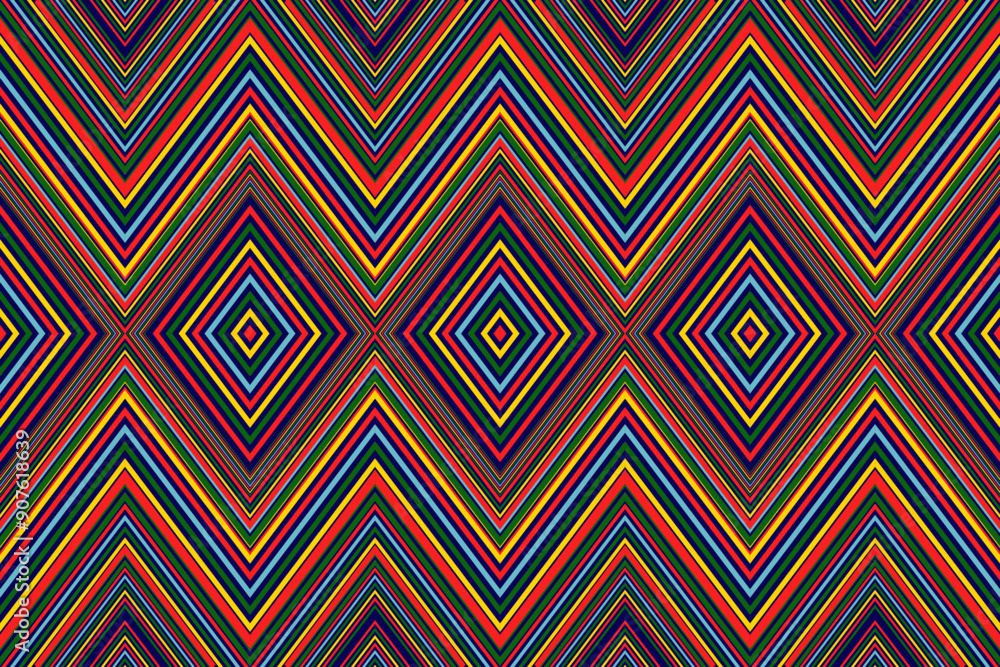 Vibrant Kaleidoscope Diamonds: Seamless Geometric Pattern for Dynamic Fashion, Accessories, and Modern Decor Vibrant Kaleidoscope Diamonds: Seamless Geometric Pattern for Dynamic Fashion, Accessories, and Modern Decor