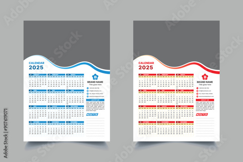 2025 Modern One Page wall calendar template design