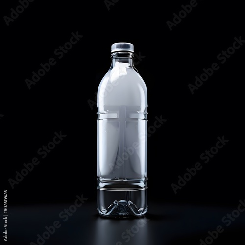 bottle of mineral water, bottle of water, modern design water bottle in black background, luxury premium water bottle. photo