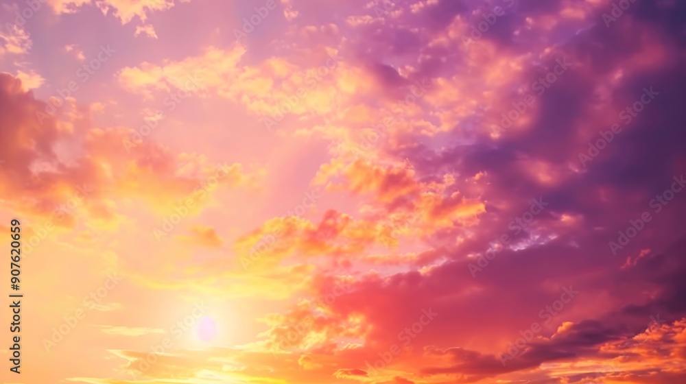 Sunset Sky Clouds in the evening with Red Orange Yellow and purple sunlight on Golden hour after sundown Romantic sky in summer on Dusk Twilight : Generative AI Sunset Sky Clouds in the evening with Red Orange Yellow and purple sunlight on Golden hour after sundown Romantic sky in summer on Dusk Twilight : Generative AI