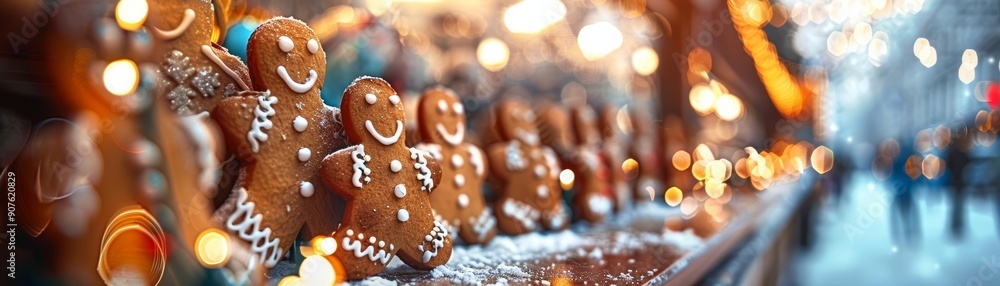 Charming display of gingerbread cookies adorned with icing, creating a festive atmosphere during the holiday season. Charming display of gingerbread cookies adorned with icing, creating a festive atmosphere during the holiday season.
