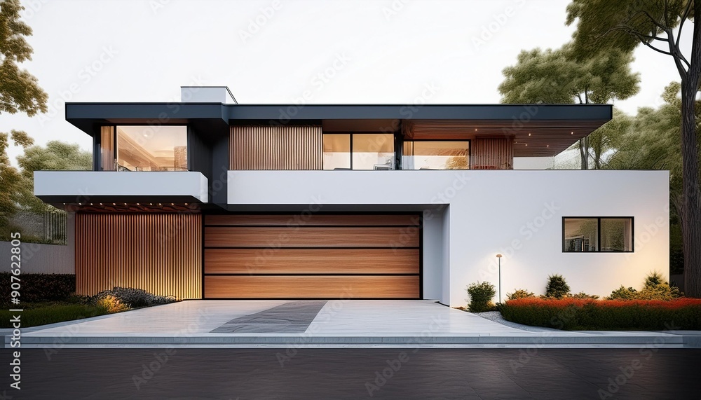 Architektur Ansicht Modernes Haus Holz Beton Villa