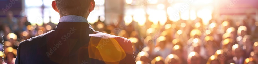 Out of focus image of a corporate presenter on podium with engrossed crowd at a formal seminar Out of focus image of a corporate presenter on podium with engrossed crowd at a formal seminar