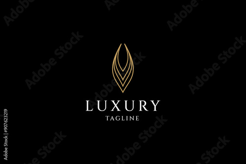 Gold jewelry logo with elegant luxury line art design style