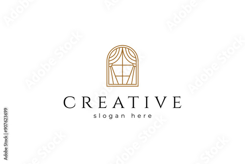 window curtain logo with luxury linear line art design style