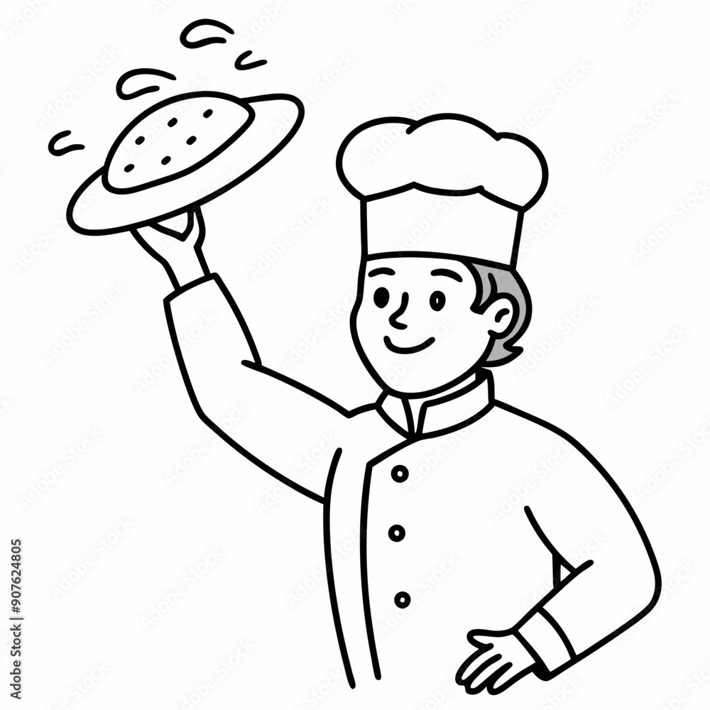 A chef tossing pizza dough in the air art vector illustration A chef tossing pizza dough in the air art vector illustration