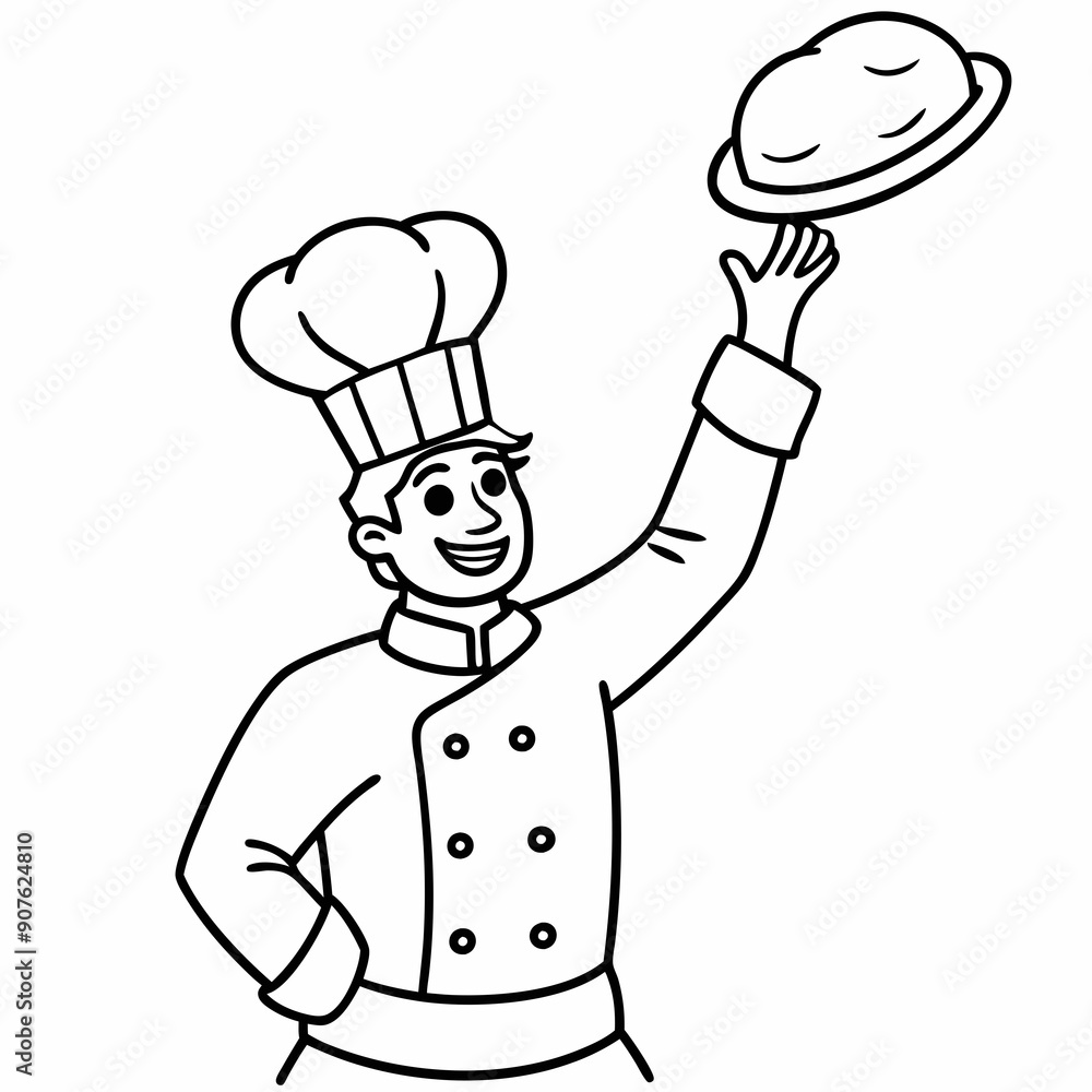 A chef tossing pizza dough in the air art vector illustration A chef tossing pizza dough in the air art vector illustration