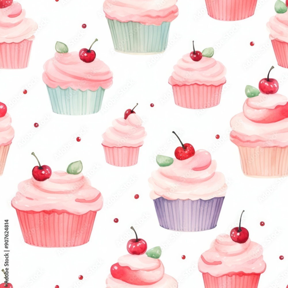 Watercolor cupcake backgrounds dessert pattern. Watercolor cupcake backgrounds dessert pattern.