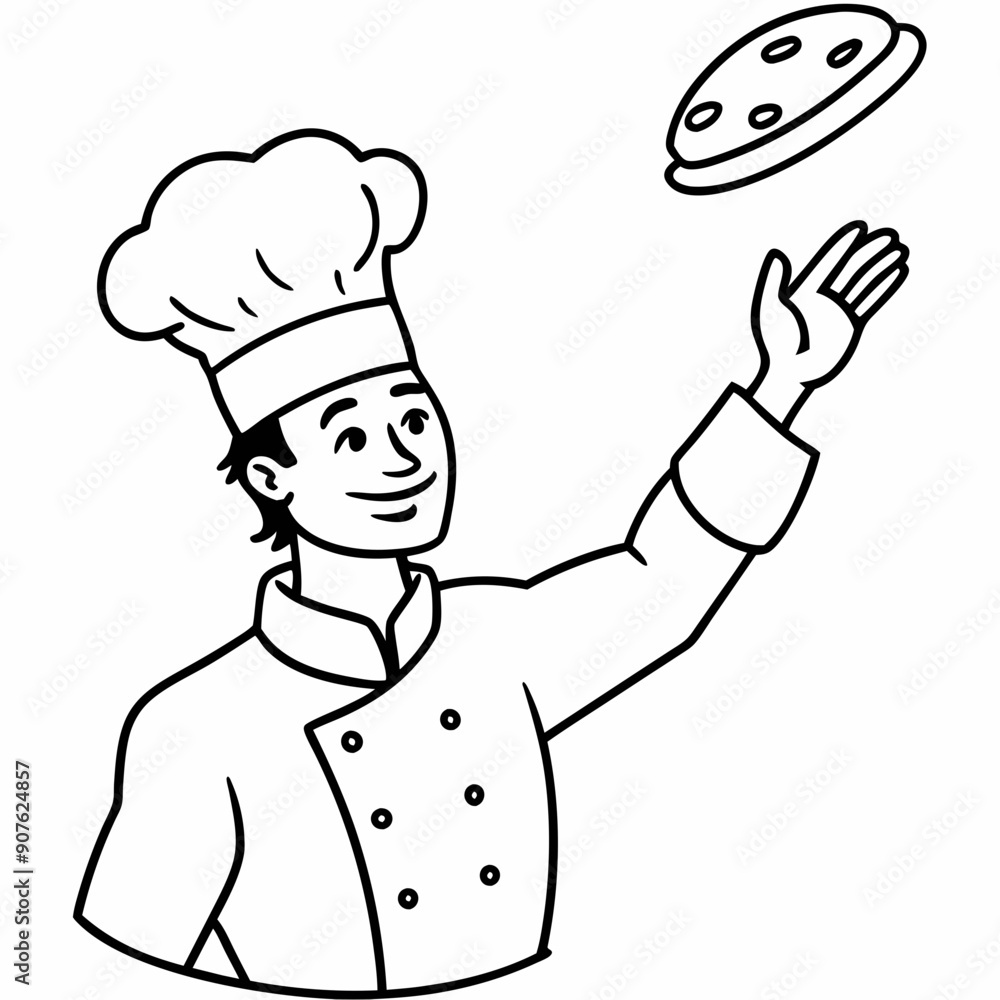 A chef tossing pizza dough in the air art vector illustration A chef tossing pizza dough in the air art vector illustration