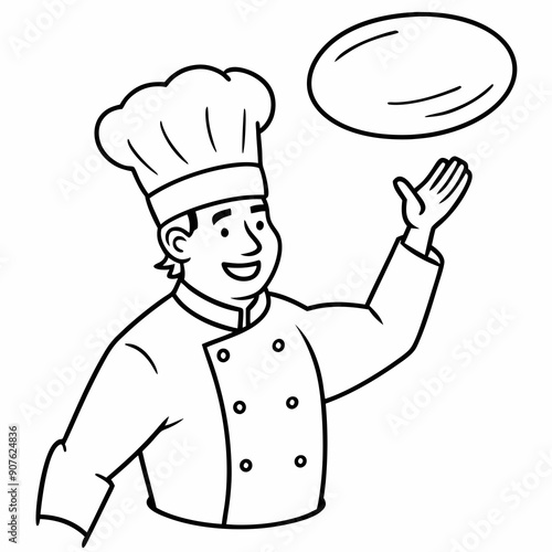 A chef tossing pizza dough in the air art vector illustration