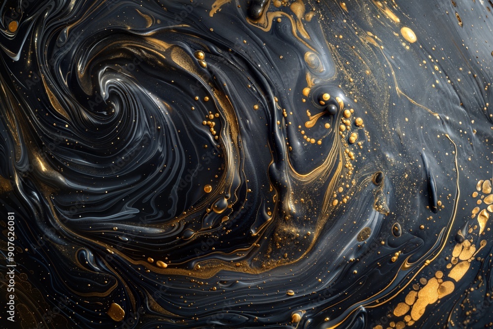 An abstract swirl pattern in black and gold, creating a luxurious and dynamic visual effect. Perfect for backgrounds, artistic designs, and modern decor. An abstract swirl pattern in black and gold, creating a luxurious and dynamic visual effect. Perfect for backgrounds, artistic designs, and modern decor.
