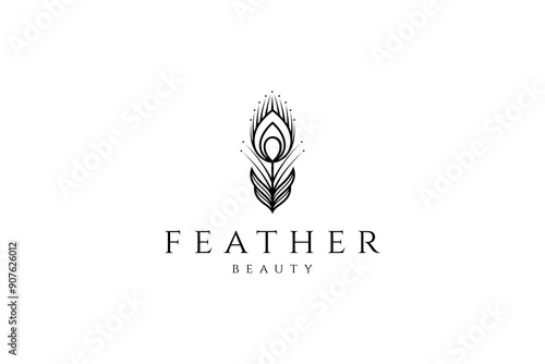 Peacock feather logo with in flat vector design style