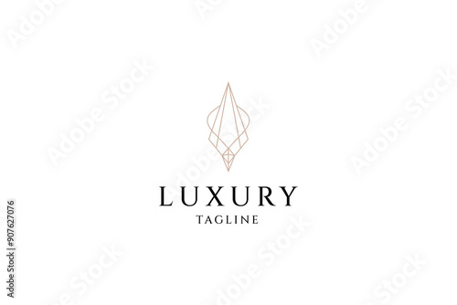 Gold jewelry logo with elegant luxury line art vector design style