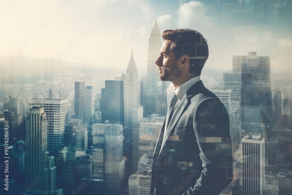 3 businessman talking and city skyline background architecture skyscraper cityscape. 3 businessman talking and city skyline background architecture skyscraper cityscape.